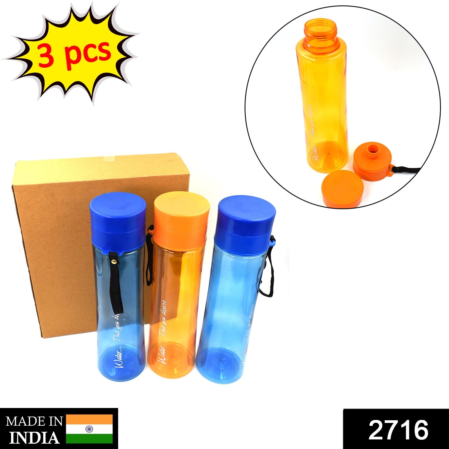 2716 Unbreakable, Leakproof, Durable, BPA Free, Non-Toxic Plastic Water Bottles, 1 Litre (Pack of 3, Assorted Color) - DeoDap 2716 Unbreakable, Leakproof, Durable, BPA Free, Non-Toxic Plastic Water Bottles, 1 Litre (Pack of 3, Assorted Color) - DeoDap